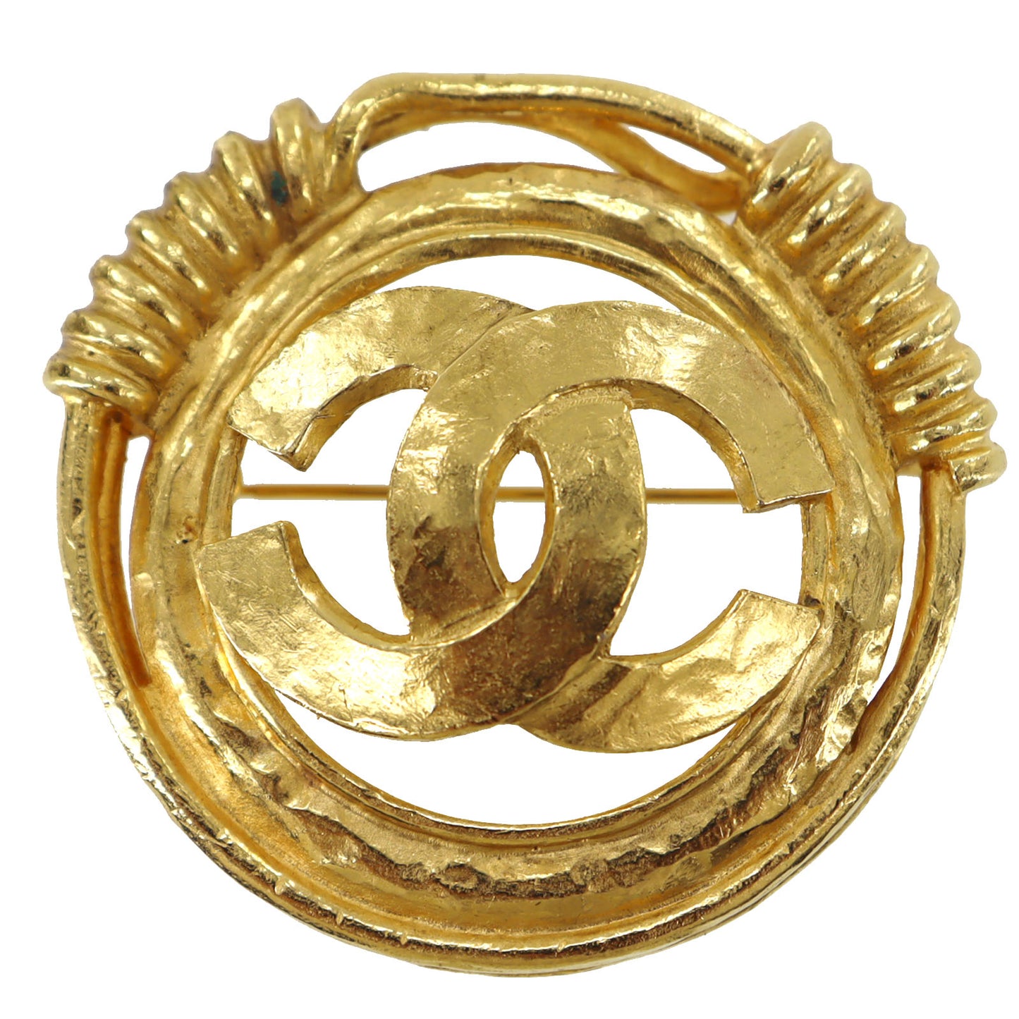 CHANEL CC Logos Spring Round Pin Brooch Gold 94P #BR428