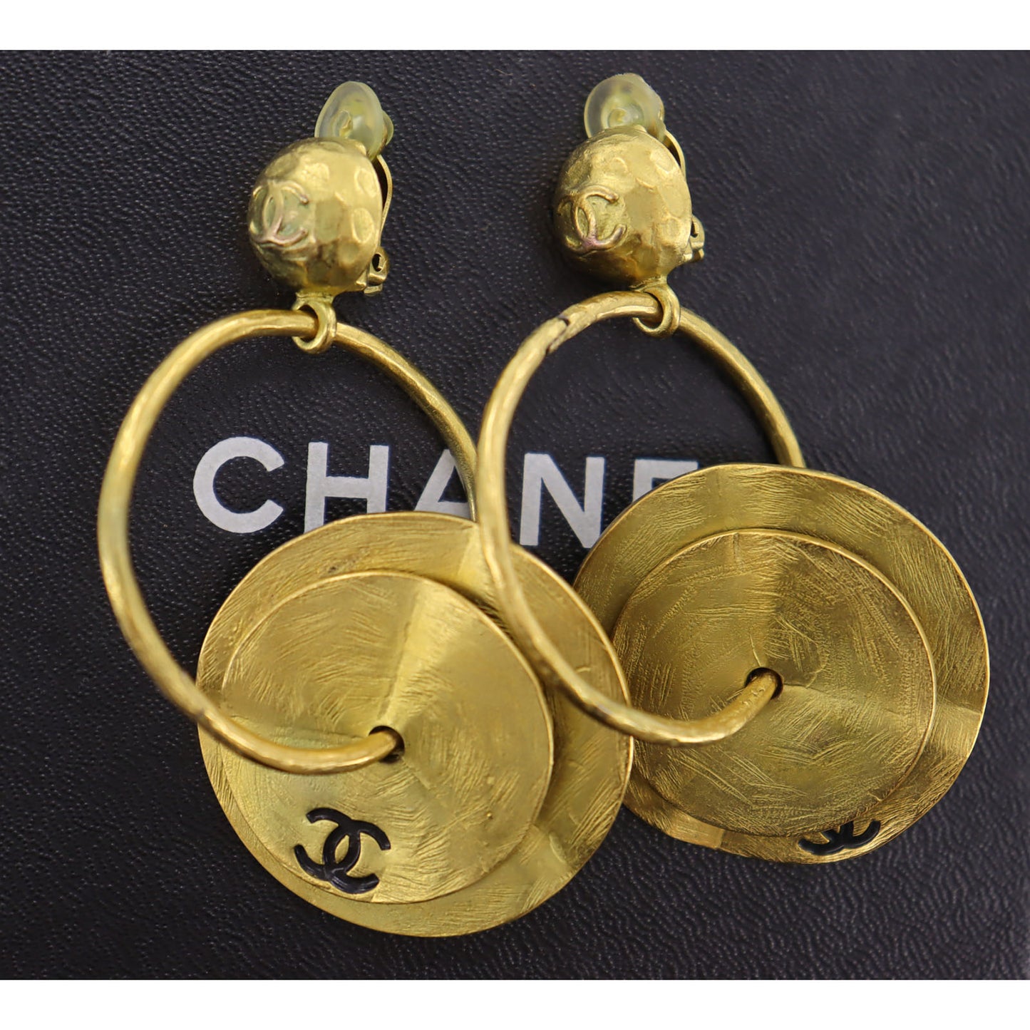 CHANEL CC Logos Earrings Gold Clip-On 94A #AG747