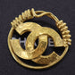 CHANEL CC Logos Round Pin Brooch Gold Plated 94P #AG854