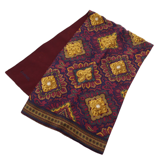CHANEL Logos Paisley Pattern Scarf Silk Wool Bordeaux #AH383
