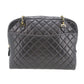 CHANEL Quilted Chain Shoulder Bag Black Leather #AF83