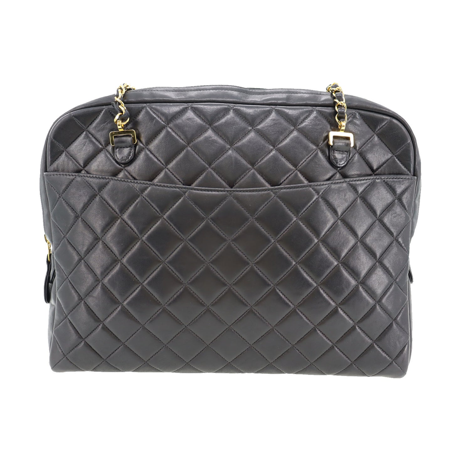 CHANEL Quilted Chain Shoulder Bag Black Leather #AF83