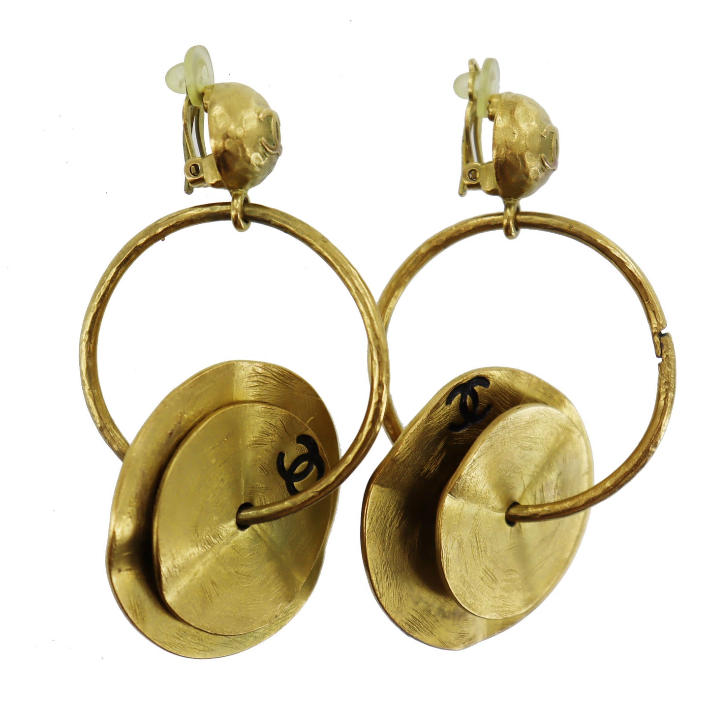 CHANEL CC Logos Earrings Gold Clip-On 94A #AG747