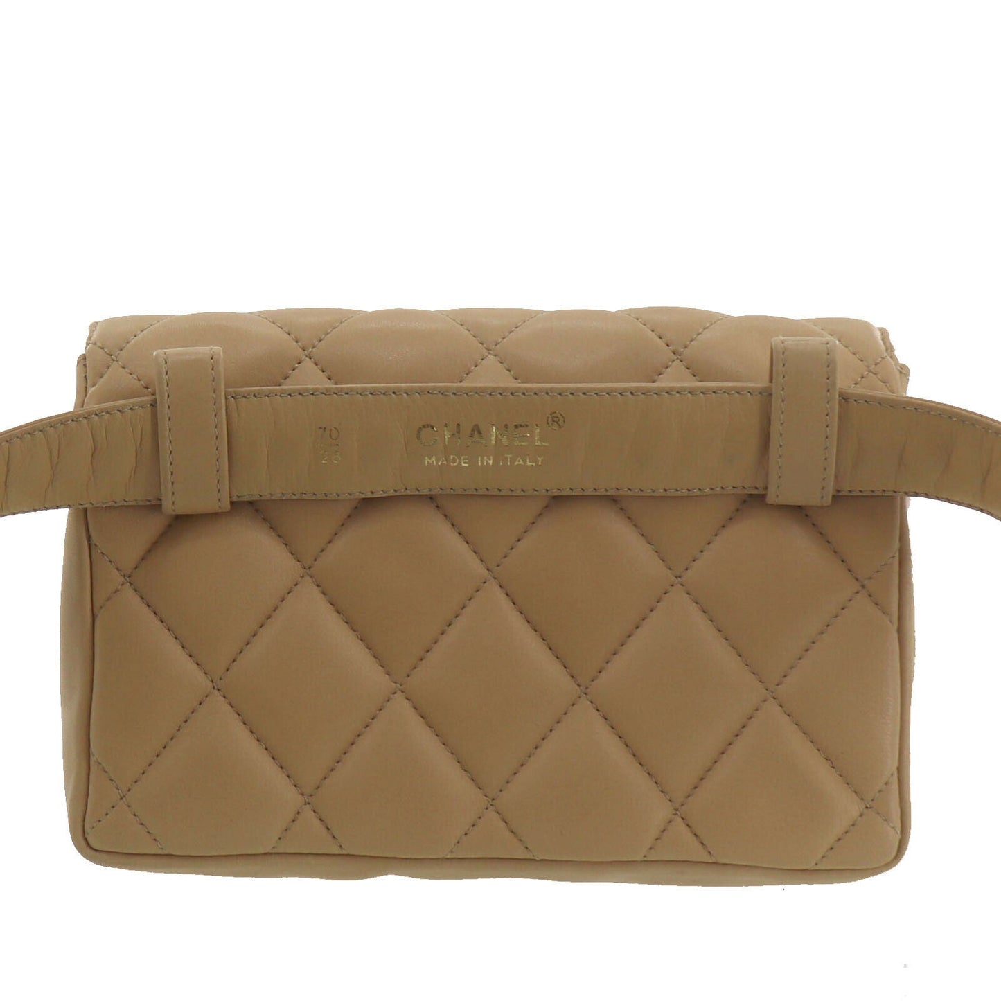 CHANEL Quilted Bum Bag Beige Lambskin Leather #AE399