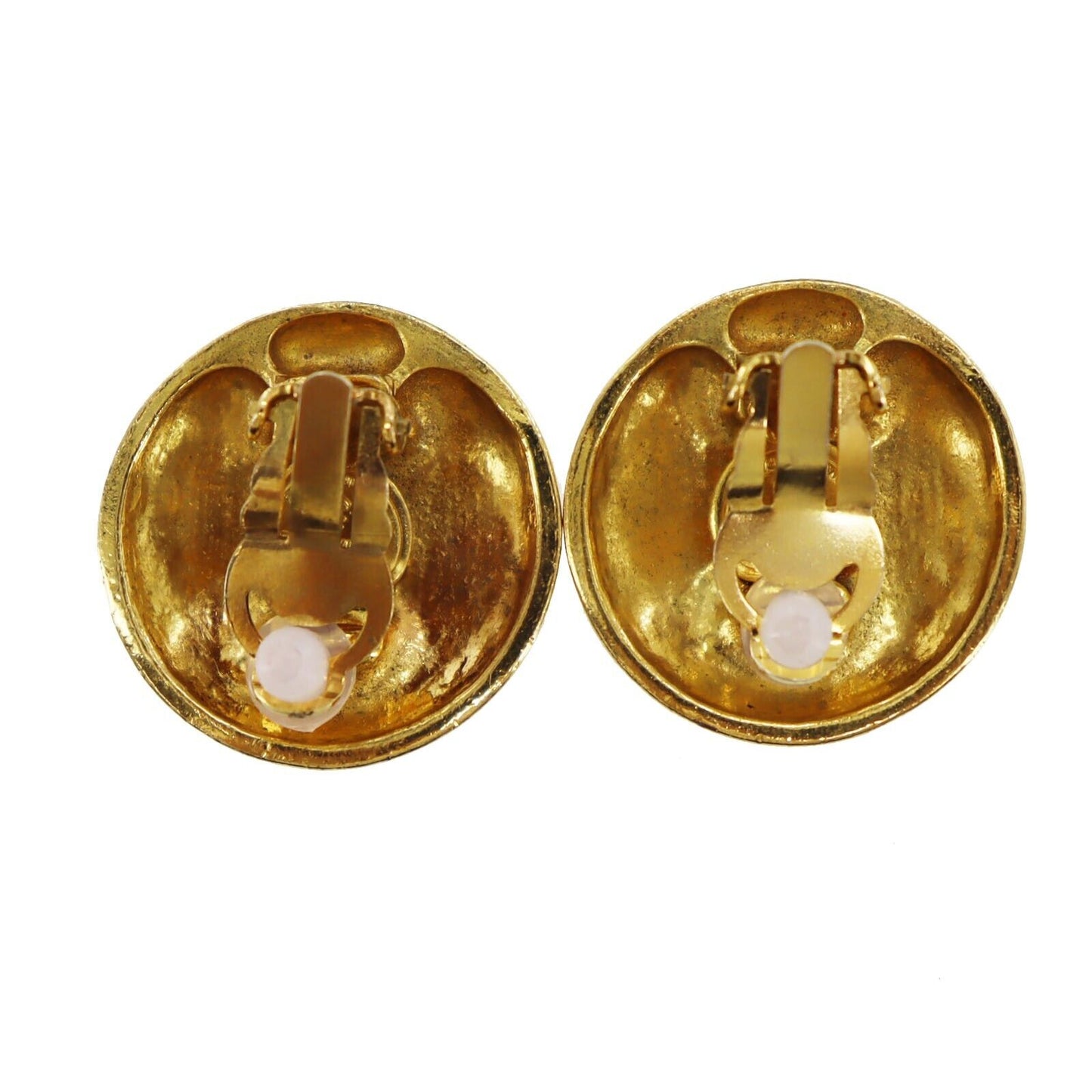 CHANEL Logos Gold Clip-On Circle Earrings #AH140