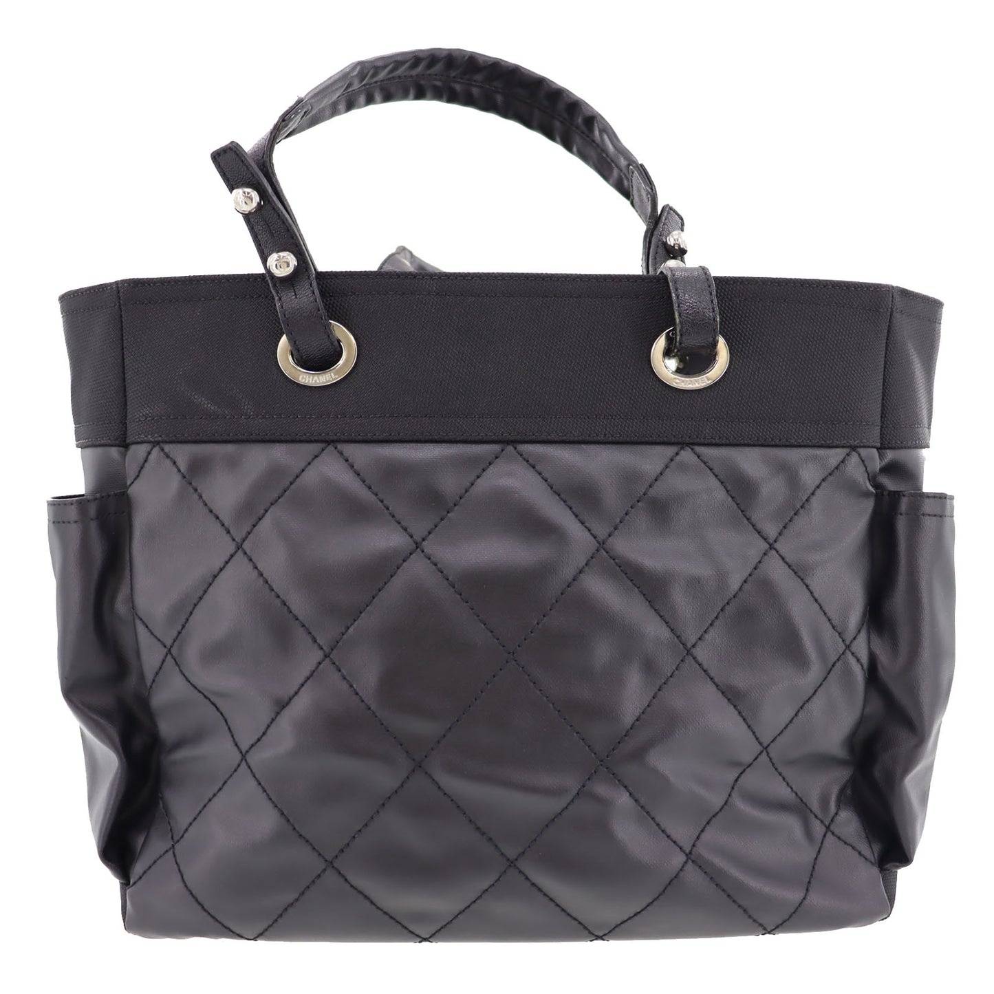 CHANEL Quilted Paris Biarritz Shoulder Tote Bag Black PVC #BN366