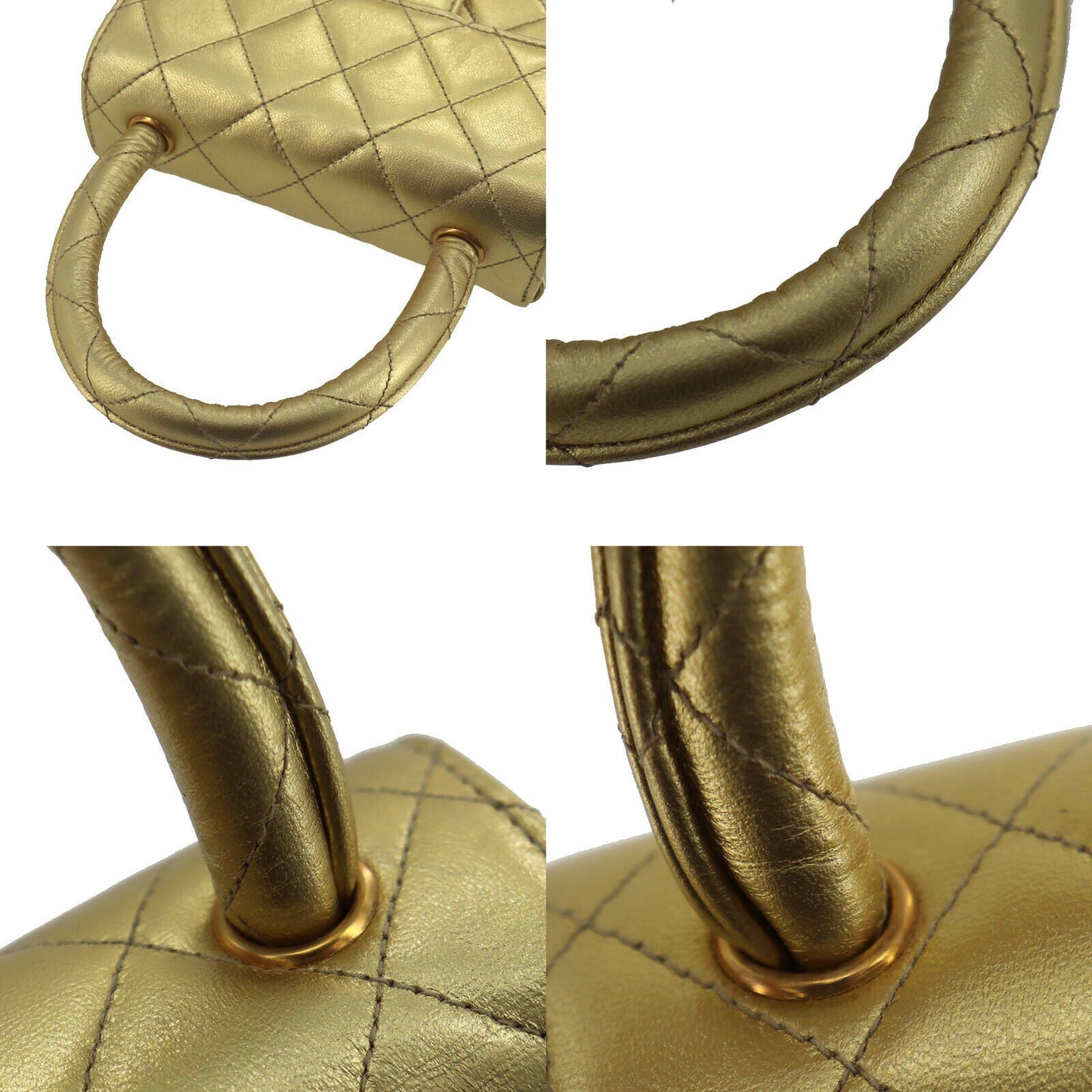 CHANEL CC Quilted Hand Bag Gold Leather #QQ723