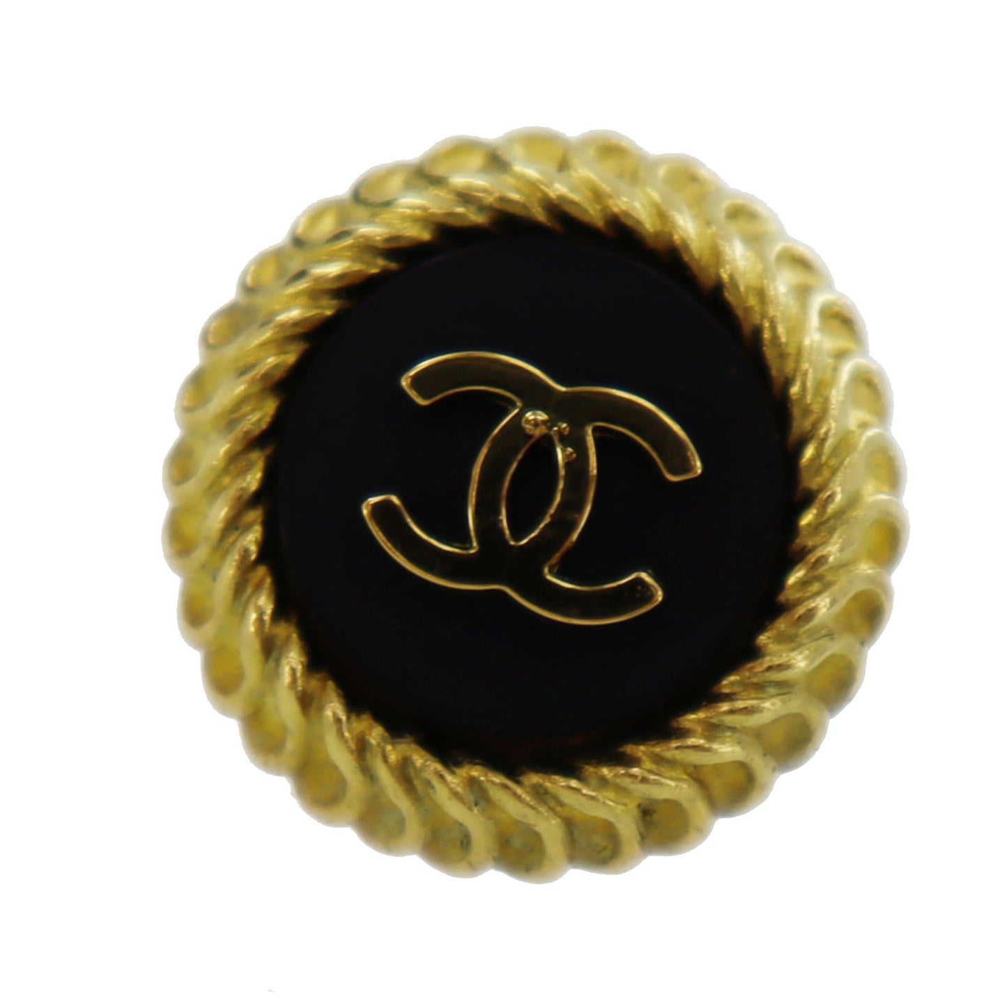 CHANEL CC Logos Circle Earrings Gold Black Clip-On 95P #BN76