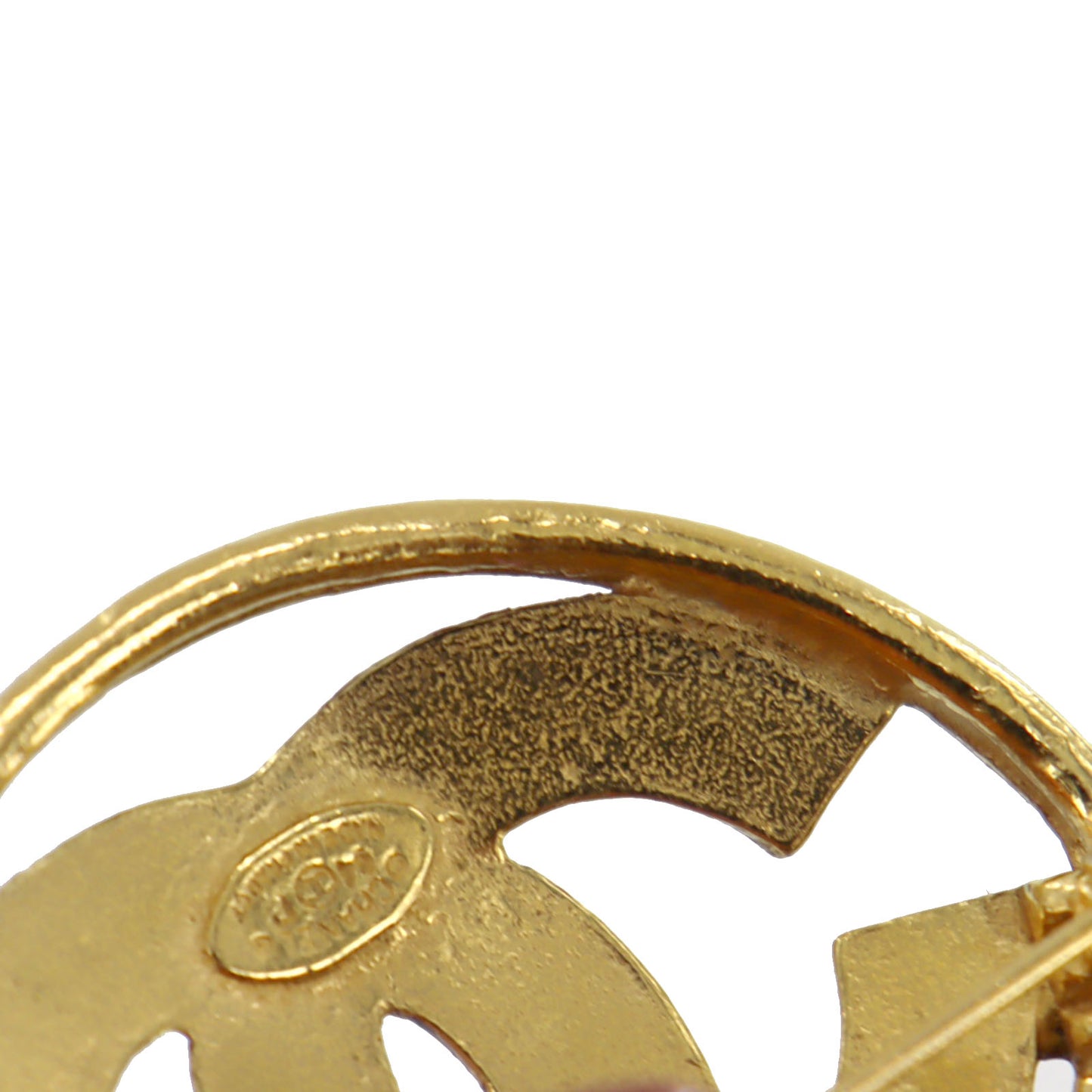 CHANEL CC Logos Round Pin Brooch Gold Plated 94P #AG854