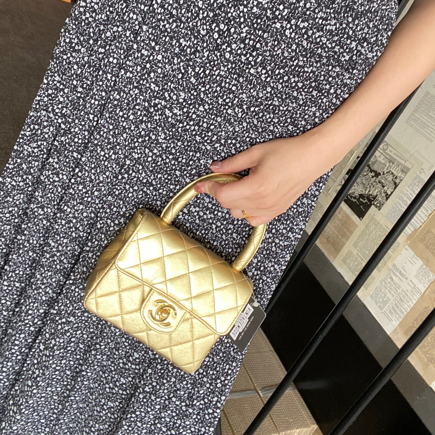 CHANEL CC Quilted Hand Bag Gold Leather #QQ723